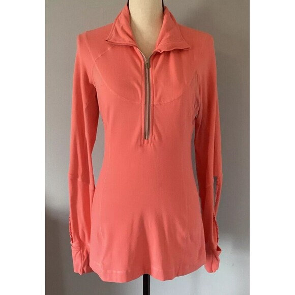Lululemon Tops - Lululemon Coral Lightweight 1/4 Zip Jacket W/Ruche Sleeve Detail Thumb Hole SZ 8